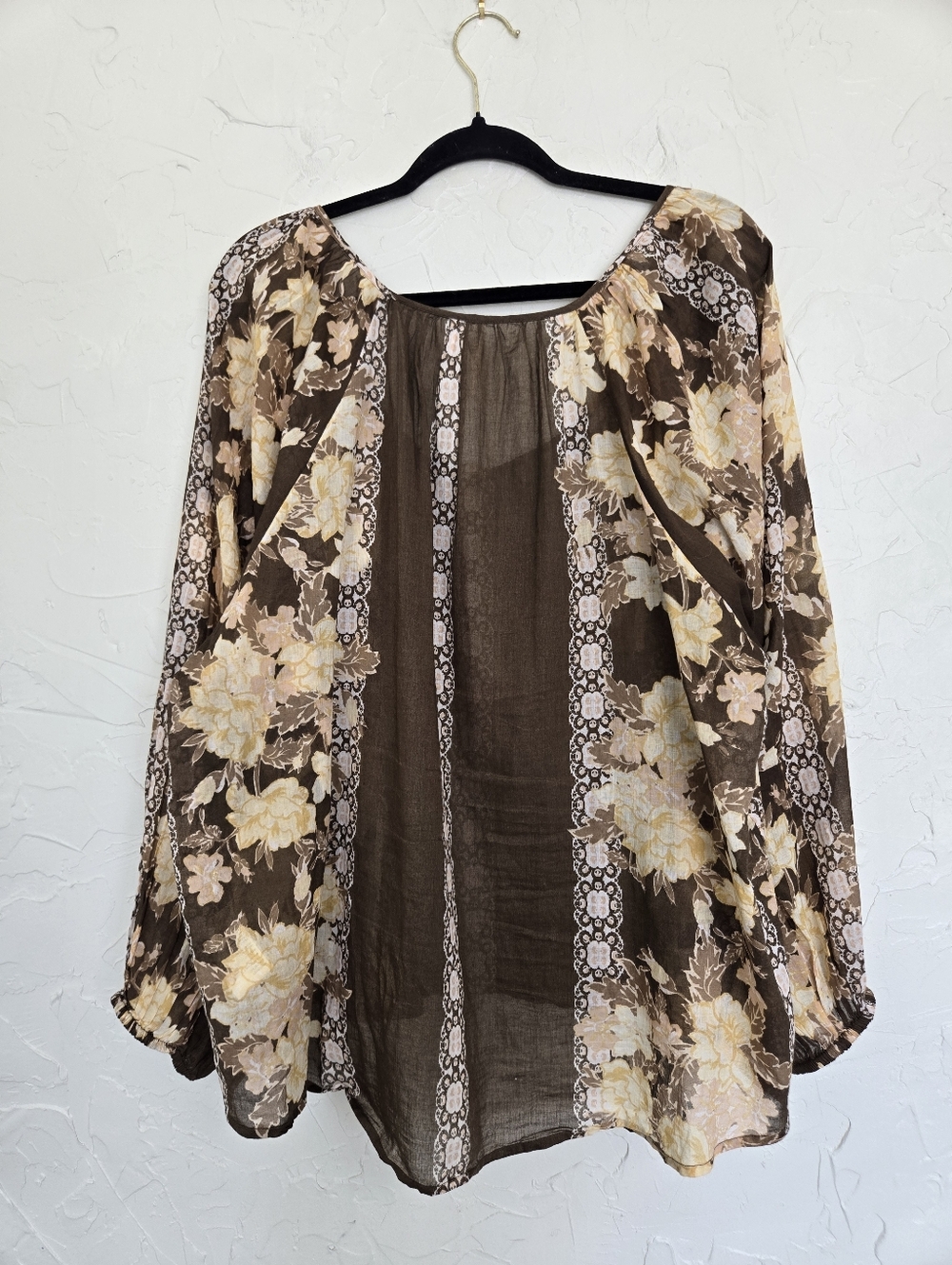 Free People Boho Floral Brown Yellow Elena Top, L - Picture 8 of 12